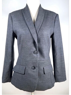 Theory Womans Blazer Gray Herringbone Blazer Jacket Size 6 Wool Blend